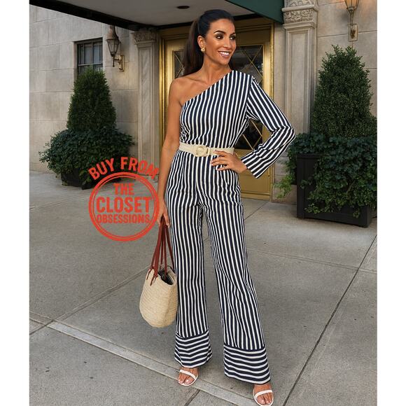 ZARA Striped Co Ord Set NWT | Asymmetric One Shoulder Top + Wide Leg Pants - Picture 5 of 16